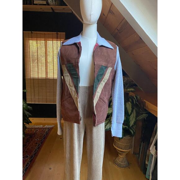 Leather Knit Cardigan Jacket Vintage 70s - Picture 7 of 7